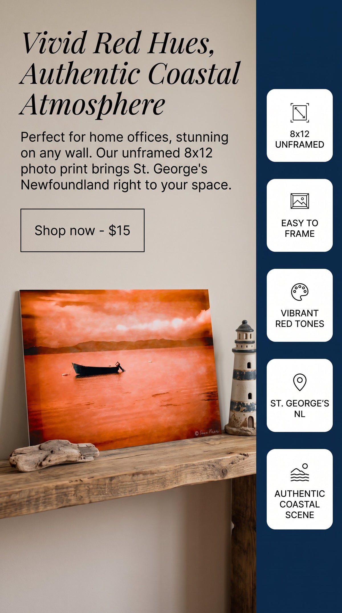 Red Dawn Fishing Boat Photo Print Unframed