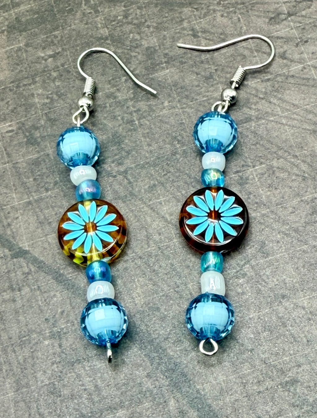 Blue Bead Earrings Handcrafted One Of A Kind