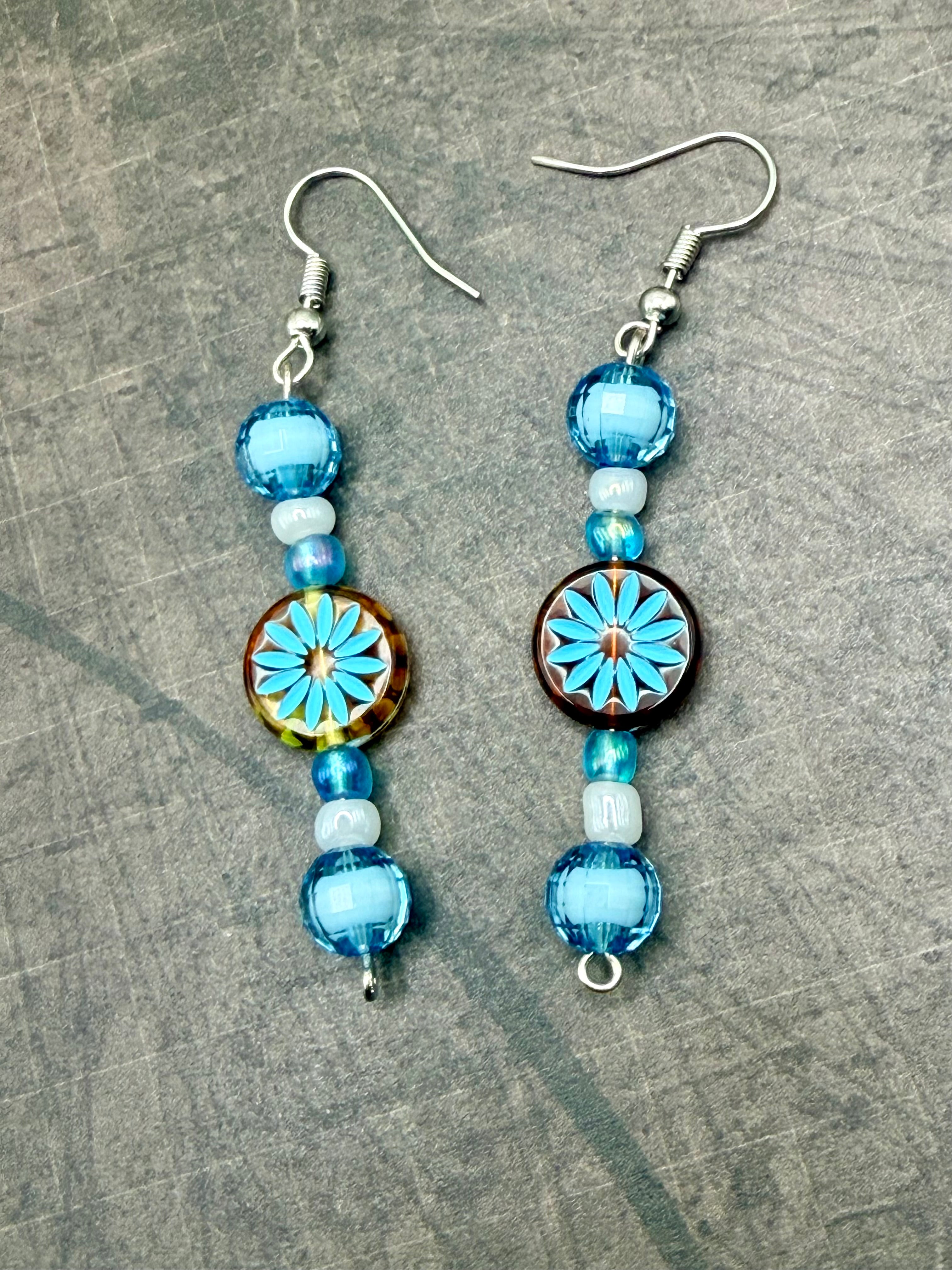 Blue Bead Earrings Handcrafted One Of A Kind