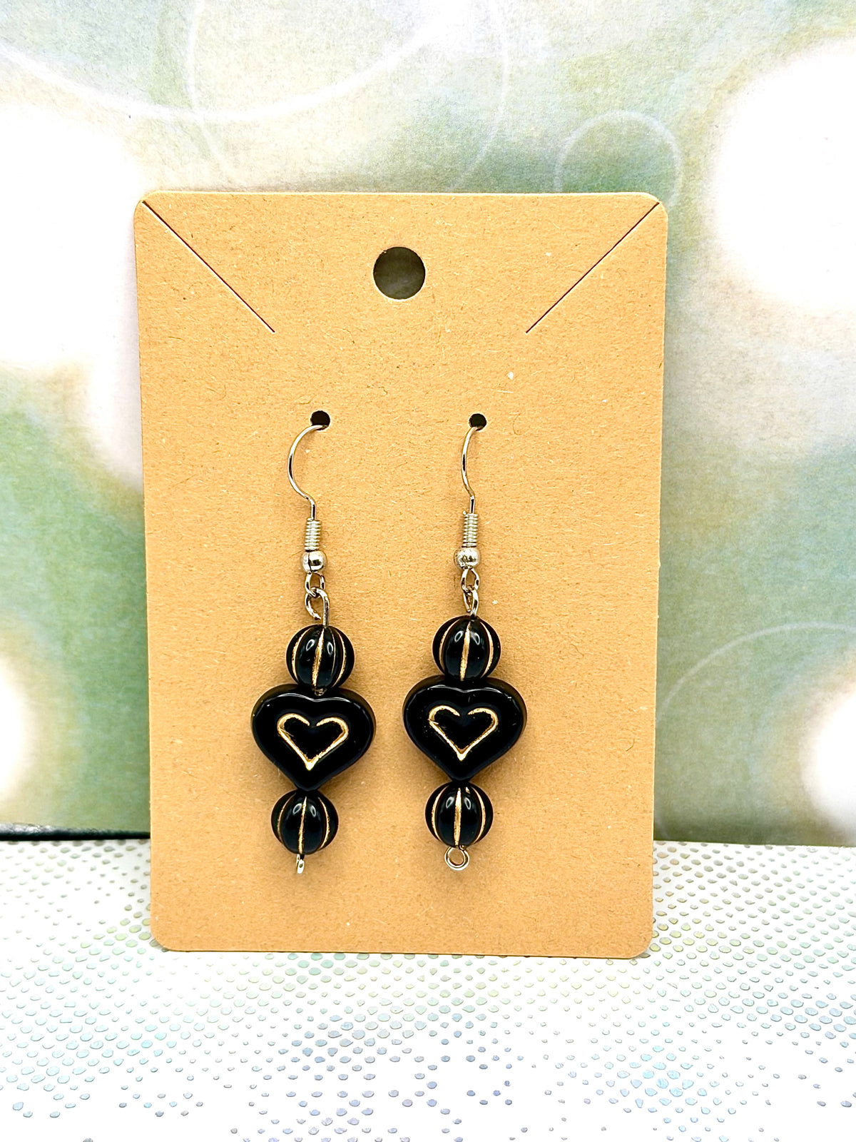 Black Heart Earrings Beaded Handmade