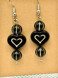 Black Heart Earrings Beaded Handmade