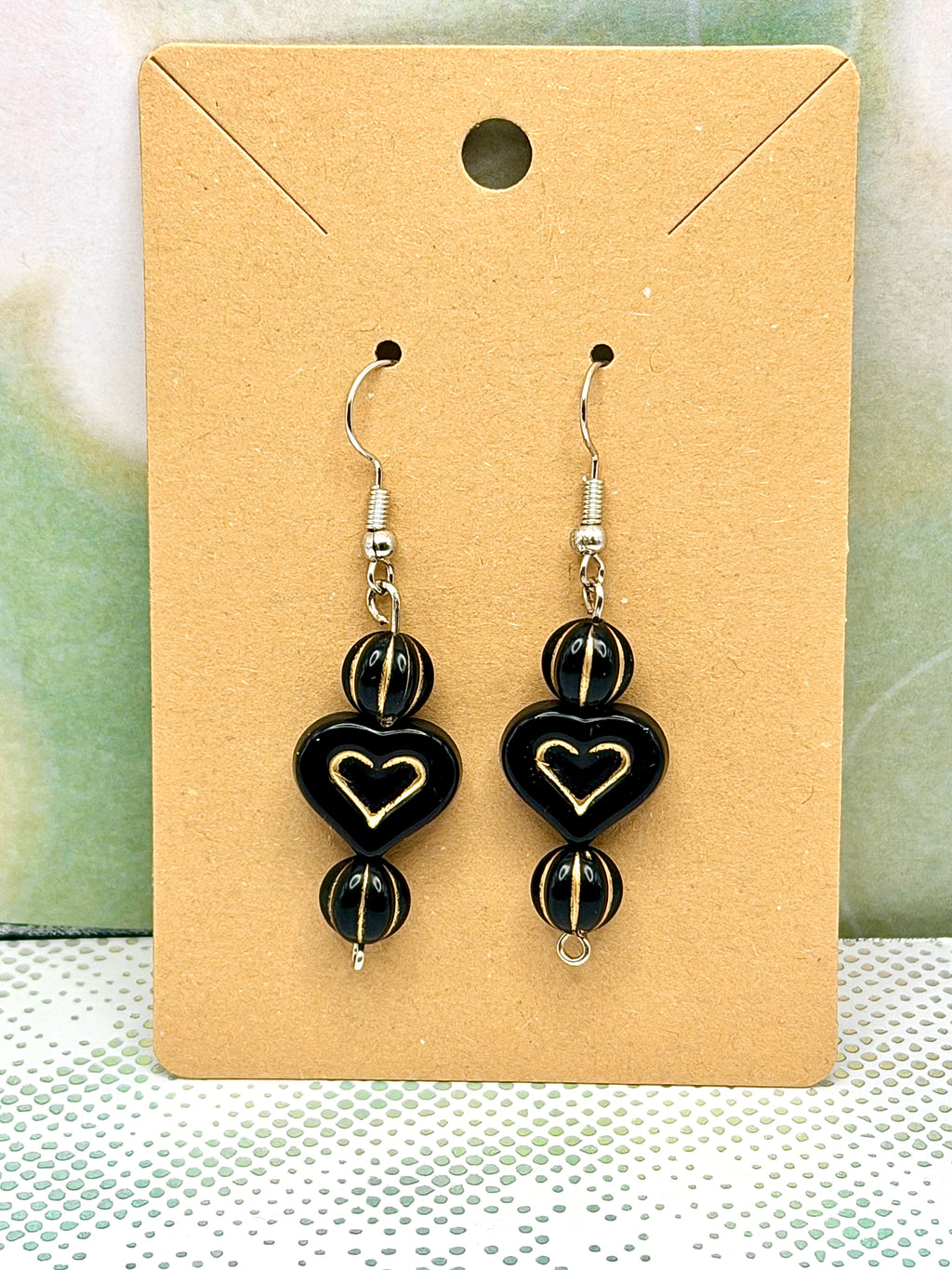 Black Heart Earrings Beaded Handmade