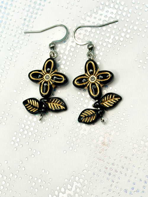 Black Gold Bead Earrings