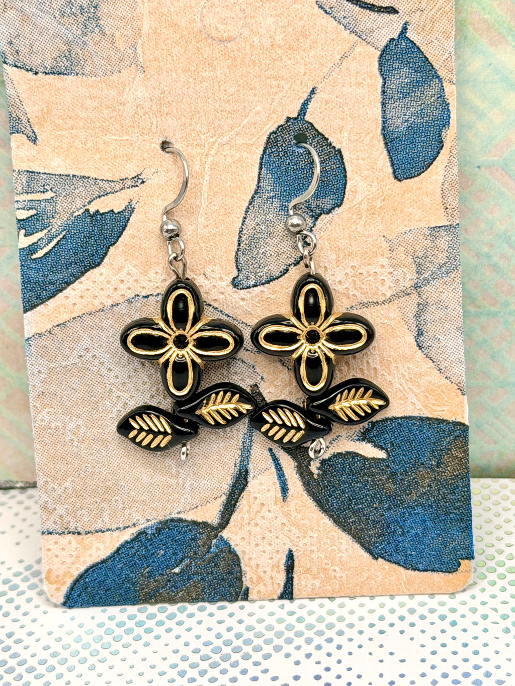Black Gold Bead Earrings