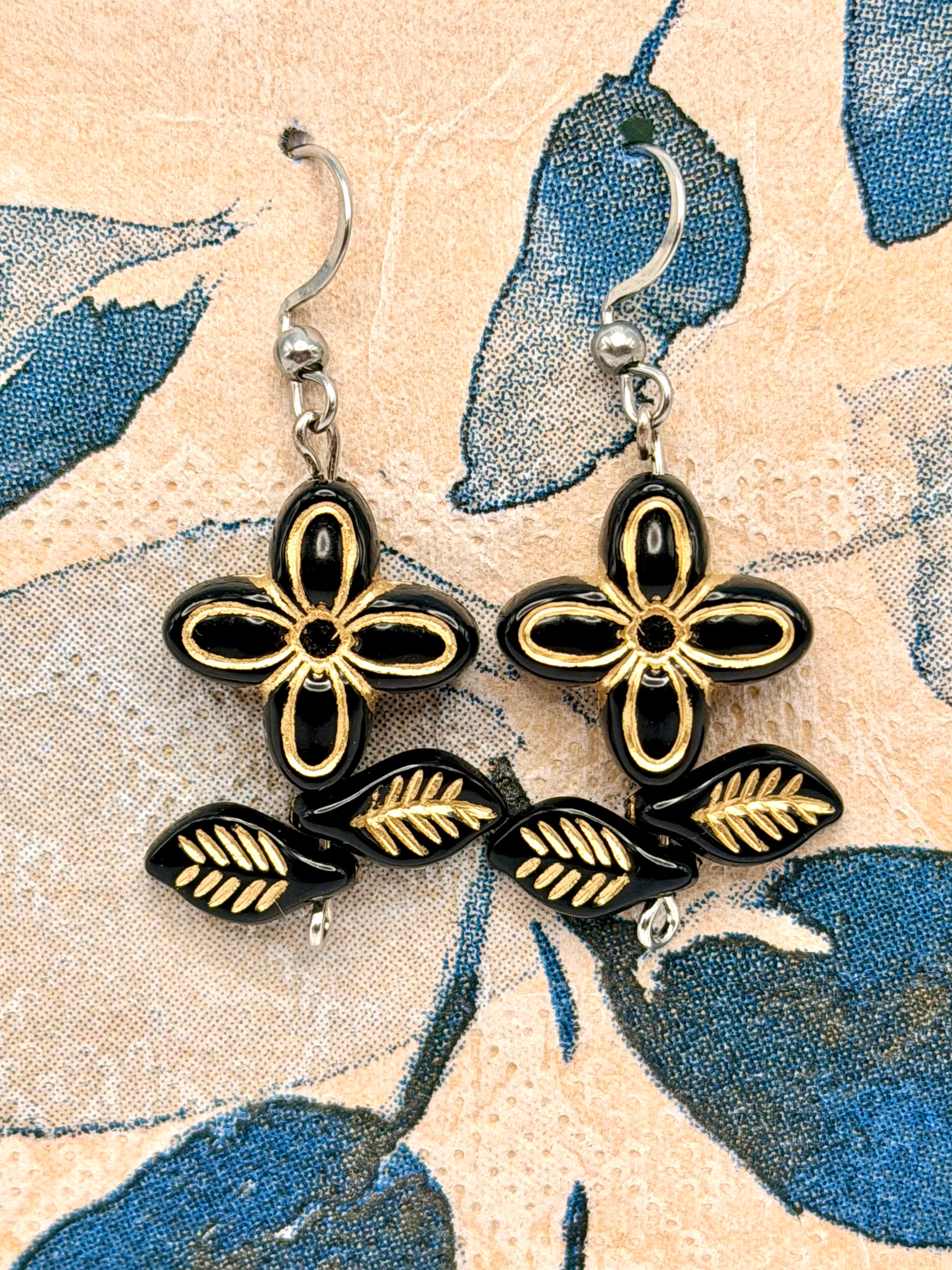 Black Gold Bead Earrings