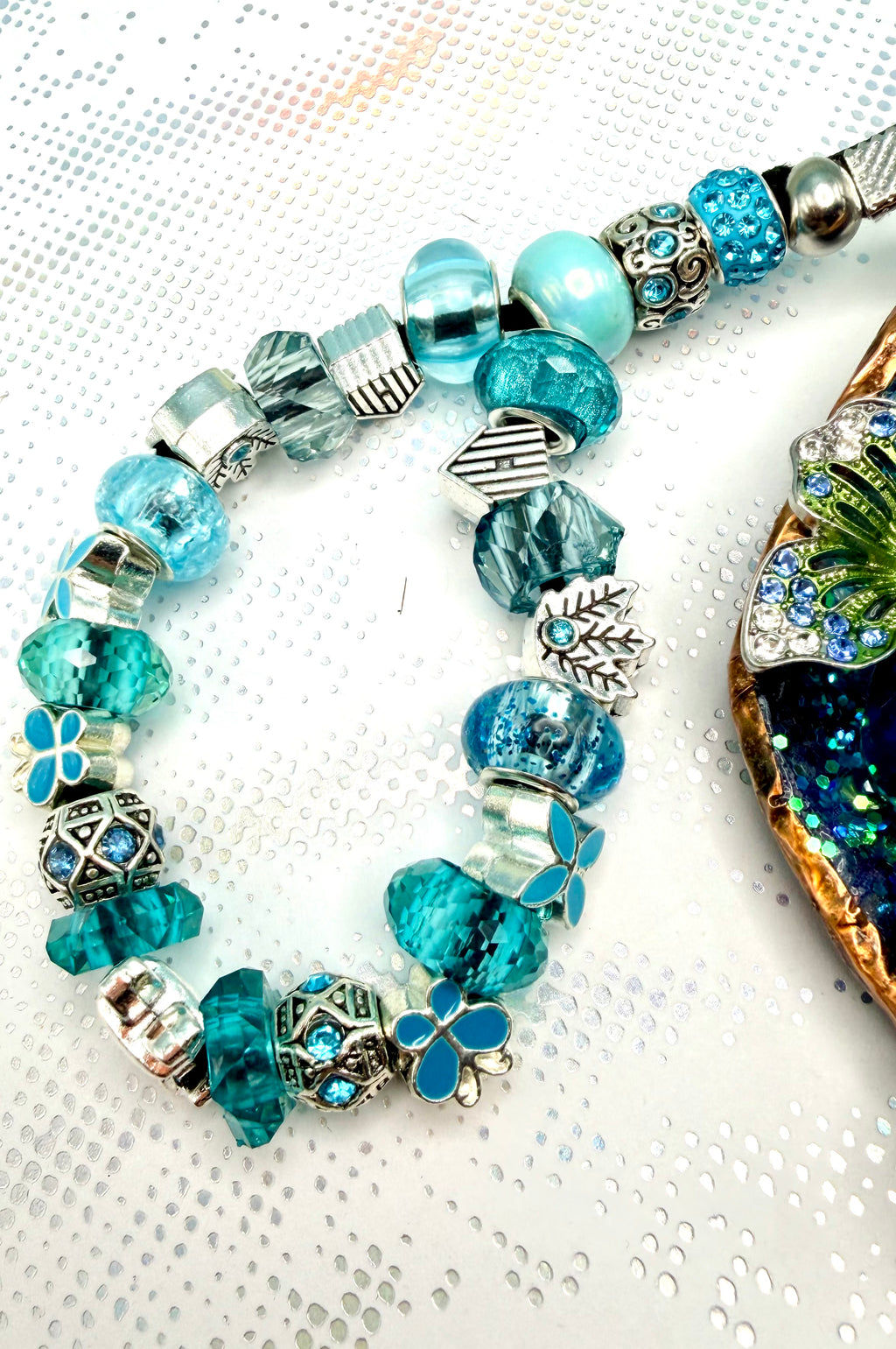 Purse Charm Jeweled Mussel Shell Beaded Handcrafted
