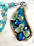 Purse Charm Jeweled Mussel Shell Beaded Handcrafted