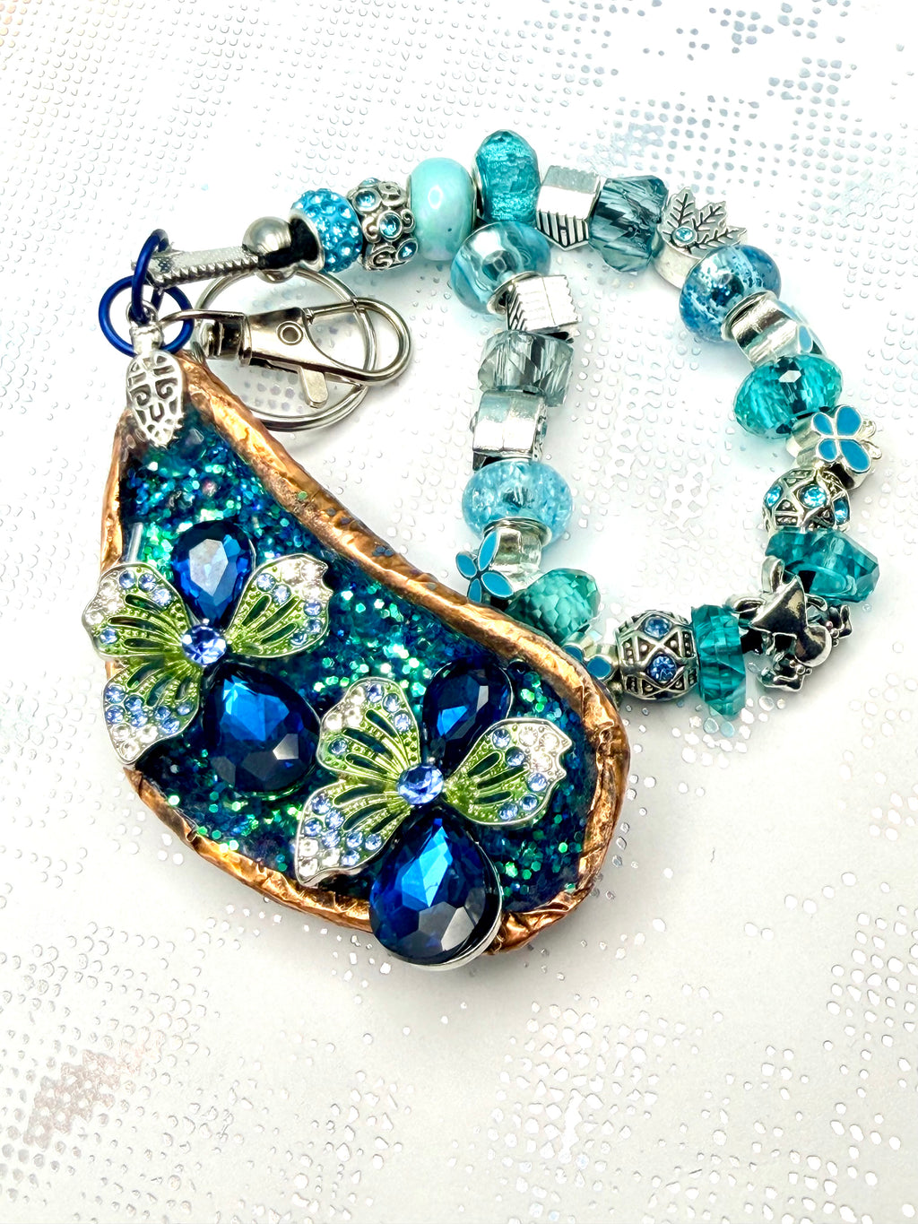 Purse Charm Jeweled Mussel Shell Beaded Handcrafted