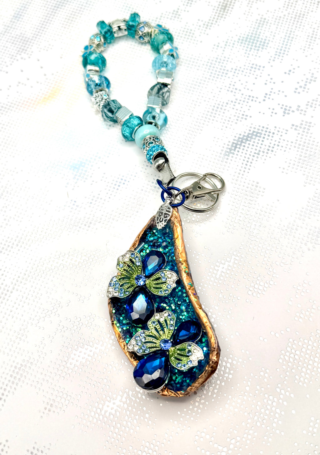 Purse Charm Jeweled Mussel Shell Beaded Handcrafted