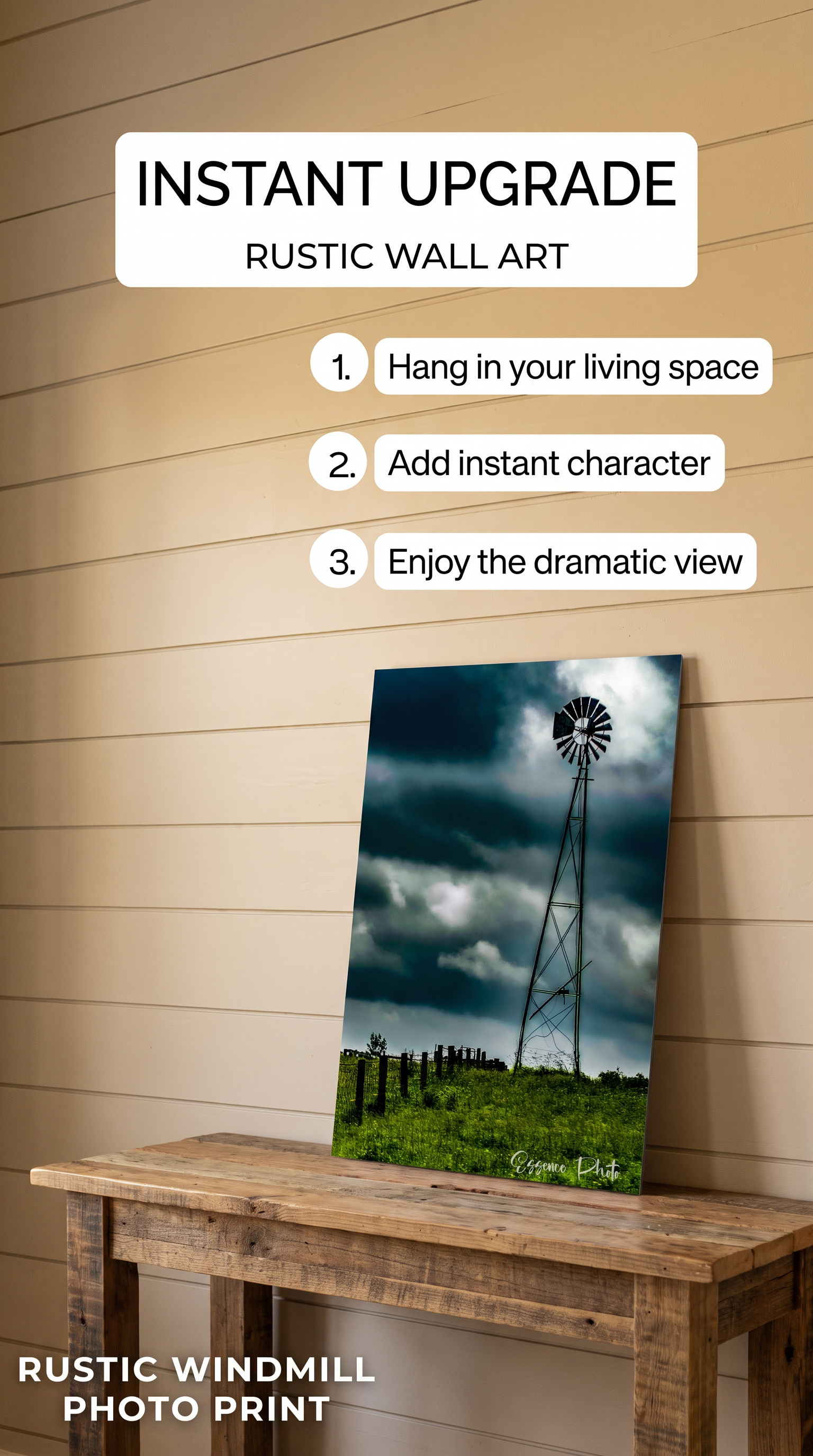 Vintage Windmill In Stormy Field 8x12 Photo Print